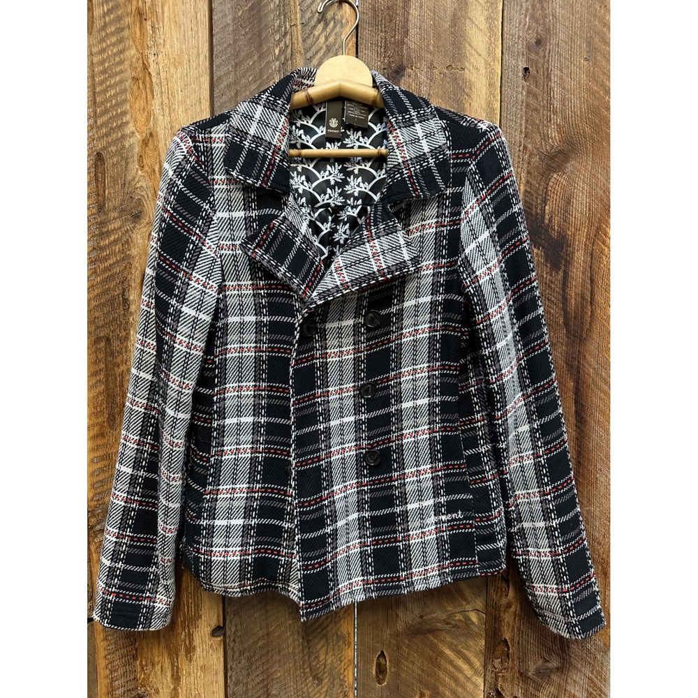 Element Plaid Jacket Womens L Black White‎ Red Checkered Academia Cottagecore